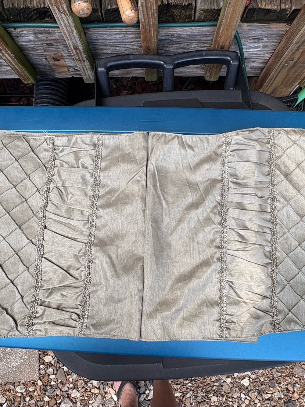 Sage Green Quilted & Ruffled Table Runner - Elegant Neutral Dining Accent